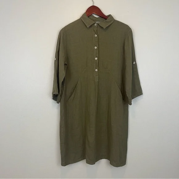 Elena Baldi Dresses | Elena Baldi 100% Linen Made In Italy Green Roll Tab Sleeve Tunic Dress Medium | Color: Green | Size: M | Bitsofdiana's Closet Elena Baldi Dresses | Elena Baldi 100% Linen Made In Italy Green Roll Tab Sleeve Tunic Dress Medium | Color: Green | Size: M | Bitsofdiana's Closet